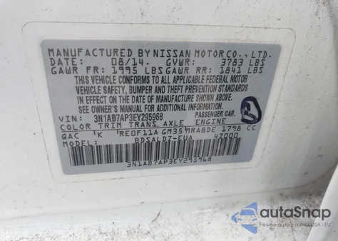 2014 Nissan Sentra Fe+ S/Fe+ Sv/S/Sl/Sr/Sv from USA, damaged, VIN 3N1AB7AP3EY295968